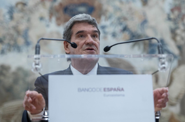 El gobernador del Banco de España, José Luis Escrivá, interviene  durante la ceremonia de toma de posesión de su cargo, en el Banco de España, a 24 de septiembre de 2024, en Madrid (España).