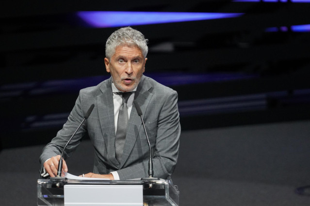 El ministro del Interior, Fernando Grande-Marlaska, interviene durante la inauguración de la Conferencia Internacional de Naciones Unidas sobre víctimas del terrorismo, en el Palacio de Congresos de Europa, a 8 de octubre de 2024.