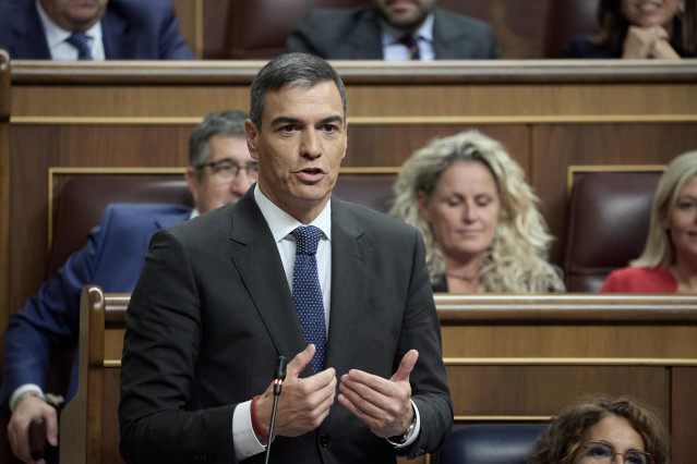 El presidente del Gobierno, Pedro Sánchez, interviene durante una sesión plenaria, en el Congreso de los Diputados, a 9 de octubre de 2024, en Madrid (España).
