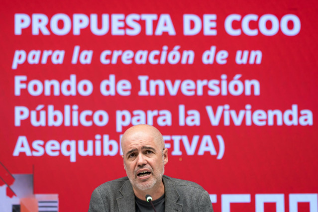 El secretario general de CCOO, Unai Sordo, durante una rueda de prensa de este jueves.