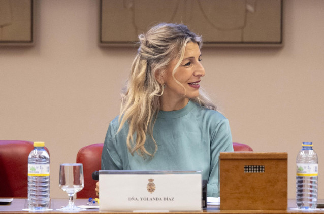 La vicepresidenta del Gobierno y ministra de Trabajo, Yolanda Díaz, durante la jornada parlamentaria organizada por Sumar en el Congreso de los Diputados, a 17 de octubre de 2024, en Madrid (España).