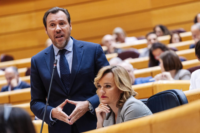 El minietro de Transportes y Movilidad Sostenible, óscar Puente, interviene durante una sesión plenaria, en el Senado, a 22 de octubre de 2024, en Madrid