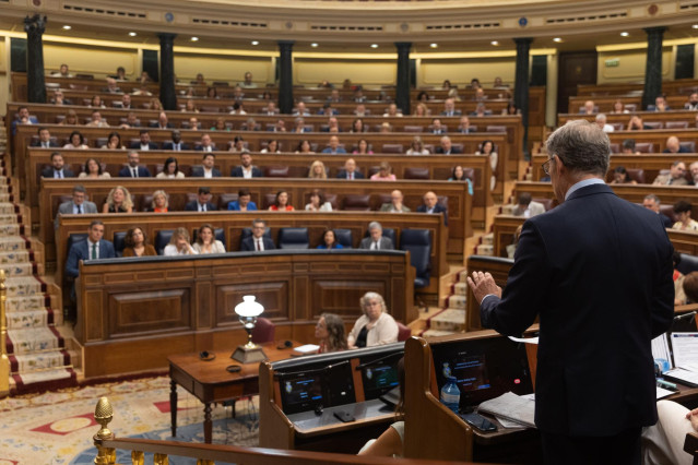 Archivo - El presidente del PP, Alberto Núñez Feijóo, interviene durante una sesión de control al Gobierno, en el Congreso de los Diputados, a 26 de junio de 2024, en Madrid (España).  La financiación singular para Cataluña protagoniza hoy la sesión de co
