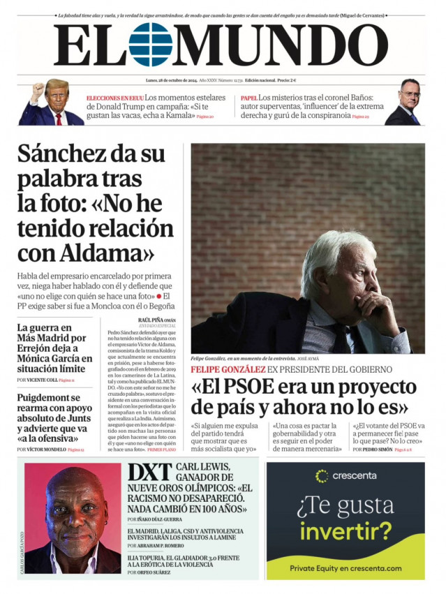 Portada de 'El Mundo' del lunes 28 de octubre de 2024.