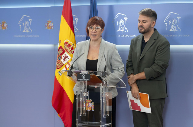 Archivo - La portavoz de Compromís Águeda Micó durante una rueda de prensa anterior a la reunión de la Junta de Portavoces, en el Congreso de los Diputados, a 17 de septiembre de 2024, en Madrid (España).