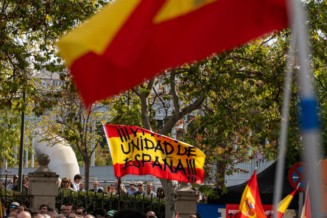 Una bandera española durante una concentración.
