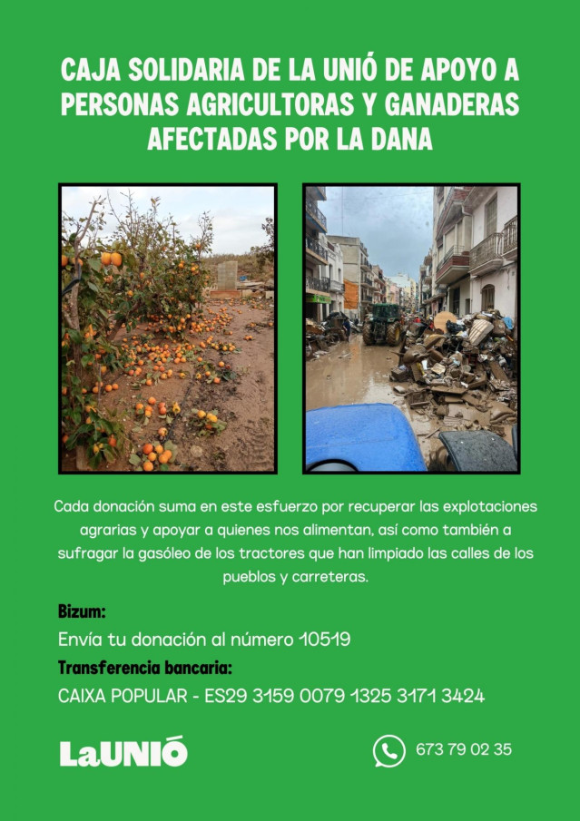 Campaña de donaciones para agricultores y ganaderos por la DANA