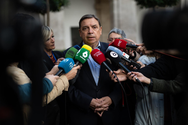 El ministro de Agricultura, Pesca y Alimentación, Luis Planas, ofrece declaraciones a los medios tras su reunión con el conseller de Agricultura, Agua, Ganadería y Pesca, durante su visita a Valencia para analizar los efectos de la DANA