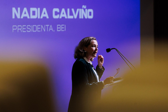 La presidenta del Banco Europeo de Inversiones, Nadia Calviño, en la jornada Tech Champions Made in Europe, a 30 de octubre de 2024, en Madrid (España).