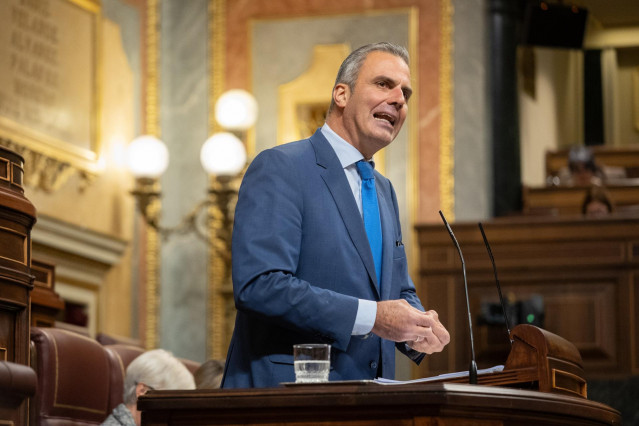 El portavoz de VOX en el Ayuntamiento de Madrid, Javier Ortega Smith, interviene durante una sesión plenaria en el Congreso de los Diputados, a 15 de octubre de 2024, en Madrid (España).