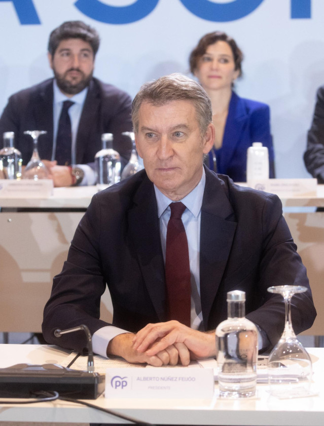 El presidente del Partido Popular, Alberto Núñez Feijóo, preside la Junta Directiva Nacional del Partido Popular, en el Hotel Eurostars Madrid Tower, a 18 de noviembre de 2024, en Madrid (España).