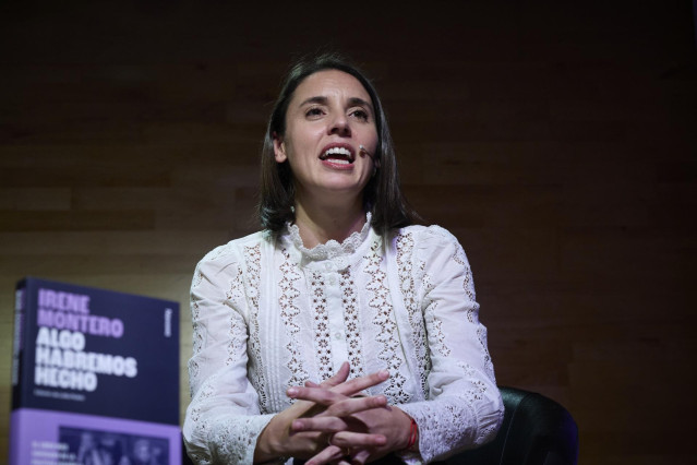 La exministra de igualdad y eurodiputada de Podemos, Irene Montero, durante la presentación de su nuevo libro  'Algo habremos hecho', en la Casa Encendida, a 11 de noviembre de 2024, en Madrid (España).