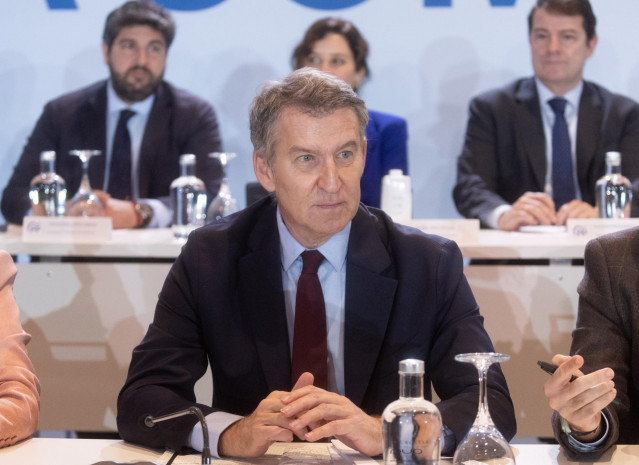 El presidente del Partido Popular, Alberto Núñez Feijóo, preside la Junta Directiva Nacional del Partido Popular, en el Hotel Eurostars Madrid Tower, a 18 de noviembre de 2024, en Madrid (España).