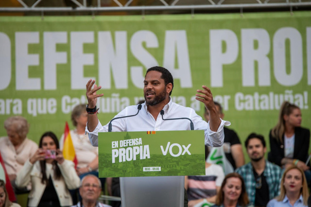 Archivo - El candidato de VOX Ignacio Garriga, interviene durante un mitin de VOX, en la plaza Llibertat, a 9 de mayo de 2024, en Reus, Tarragona, Catalunya (España). Este acto se enmarca como uno de los celebrados por VOX en la campaña electoral para los