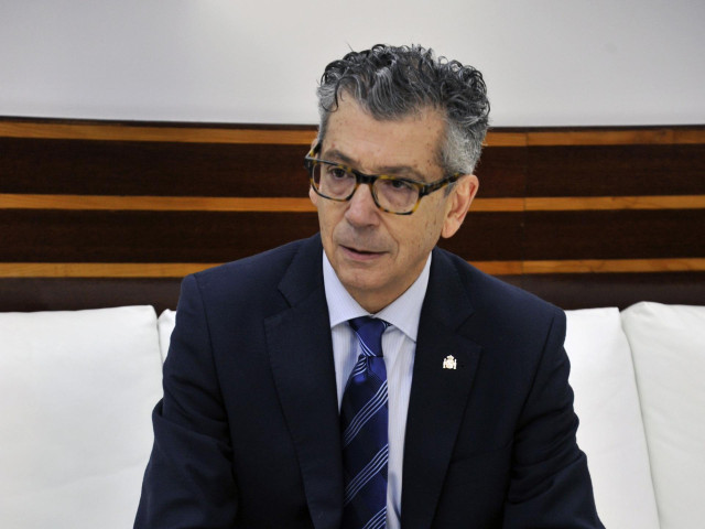 El fiscal superior de Extremadura, Francisco Javier Montero Juanes, en la reunión con la presidenta de la Junta, Blanca Martín.