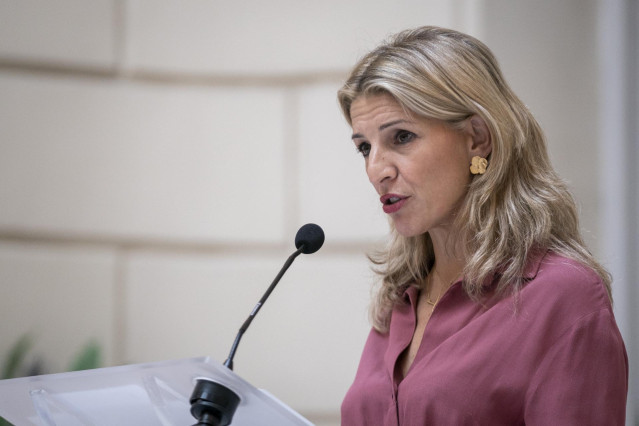 Archivo - La vicepresidenta segunda y ministra de Trabajo y Economía Social, Yolanda Díaz, interviene durante la presentación del Convenio para la investigación eficaz de los delitos contra los trabajadores, a 22 de noviembre de 2022, en Madrid (España).