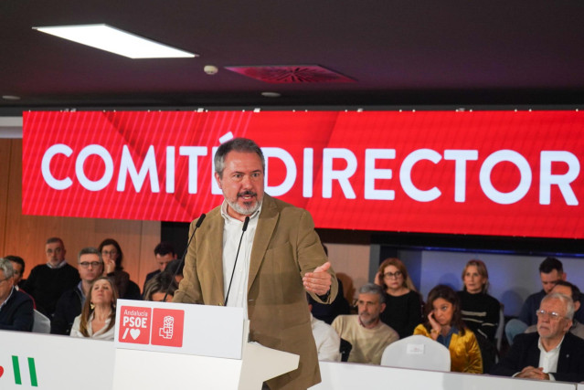 El secretario general del PSOE de Andalucía, Juan Espadas interviene en el Comité Director del partido. A 20 de diciembre de 2024, en Jaén, Andalucía (España).