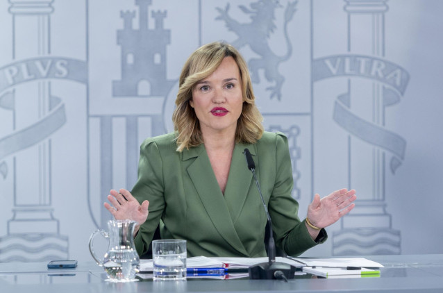 La ministra Portavoz, Pilar Alegría, durante una rueda de prensa posterior al Consejo de Ministros, en el Complejo de La Moncloa, a 7 de enero de 2025, en Madrid (España).