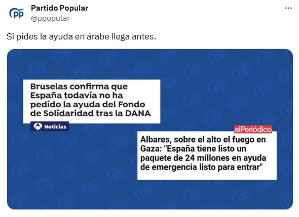 Mensaje en X del PP