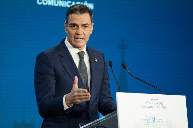 El presidente del Gobierno, Pedro Sánchez, clausura la XV edición del foro financiero internacional 'Spain Investors Day', a 16 de enero de 2025, en Madrid (España). Este foro reúne a los principales actores de la economía española, como miembros del equi