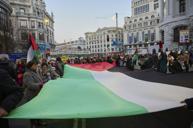 Cientos de personas durante la manifestación ‘Paremos el genocidio en Palestina’, a 18 de enero de 2025, en Madrid (España).