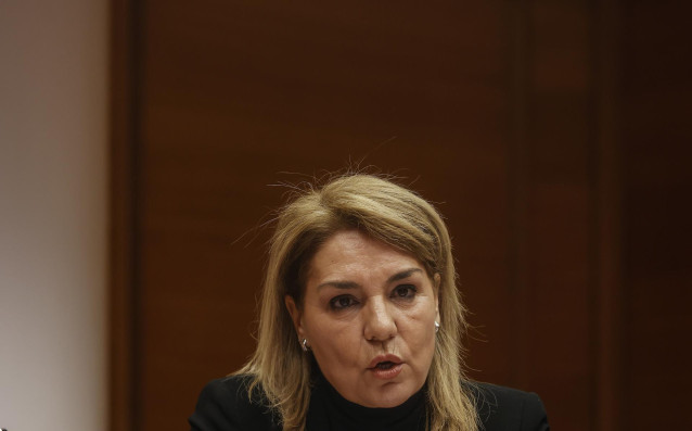 La vicepresidenta y consellera de Servicios Sociales, Igualdad y Vivienda, Susana Camarero, durante una rueda de prensa, en Les Corts valencianas, a 20 de enero de 2025, en Valencia, Comunidad Valenciana (España).