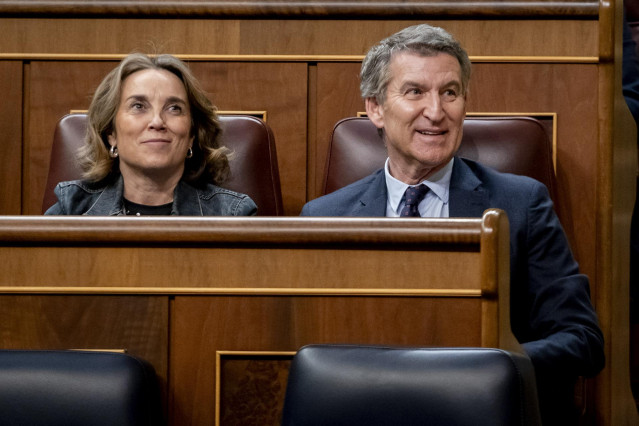La secretaria general del Partido Popular, Cuca Gamarra, y el presidente del PP, Alberto Núñez Feijóo, durante una sesión plenaria extraordinaria