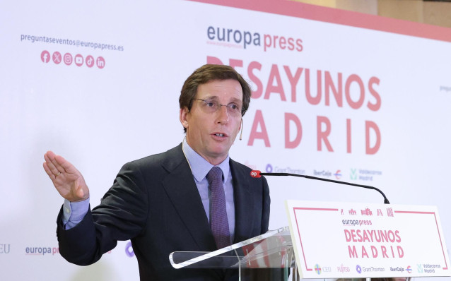 El alcalde de Madrid, José Luis Martínez-Almeida, durante un Desayuno Madrid de Europa Press, en el Hotel Hyatt Regency Hesperia, a 27 de enero de 2025, en Madrid (España).