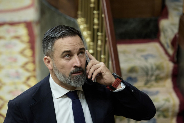 Archivo - El presidente de VOX, Santiago Abascal, en el Congreso de los Diputados.