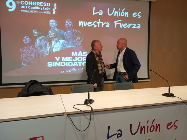 El nuevo secretario de UGT en Castilla y León junto al secretario general, Pepe Álvarez, en el 9º Congreso Autonómico celebrado en Zamora