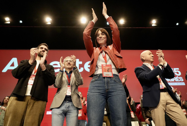 La secretaria general del PSPV-PSOE y ministra de Ciencia, Innovación y Universidades, Diana Morant, durante la inauguración del 15º Congreso Nacional del PSPV-PSOE, en el Palacio de Congresos, a 1 de febrero de 2025, en Valencia