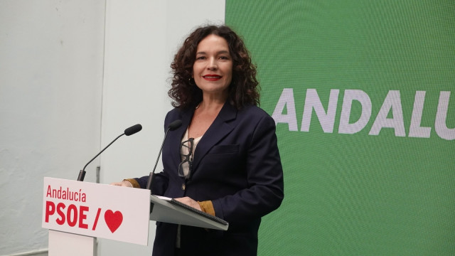 La secretaria de Política Europea e Internacional del PSOE-A, Lina Gálvez, en rueda de prensa en Sevilla.