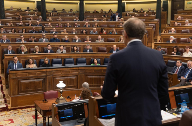Archivo - El líder del PP, Alberto Núñez Feijóo, pregunta al jefe del Ejecutivo, Pedro Sánchez, durante una sesión de control al Gobierno, en el Congreso de los Diputados, a 13 de marzo de 2024, en Madrid (España).
