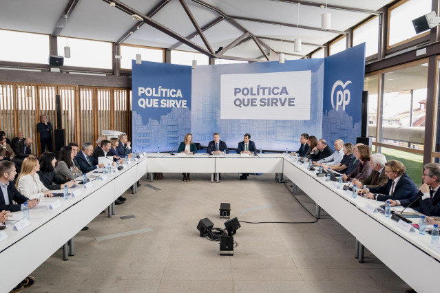 El presidente del PP, Alberto Núñez Feijóo, durante la presentación del plan de vivienda del PP, en el Colegio Oficial de Arquitectos, a 30 de enero de 2025, en Madrid (España).