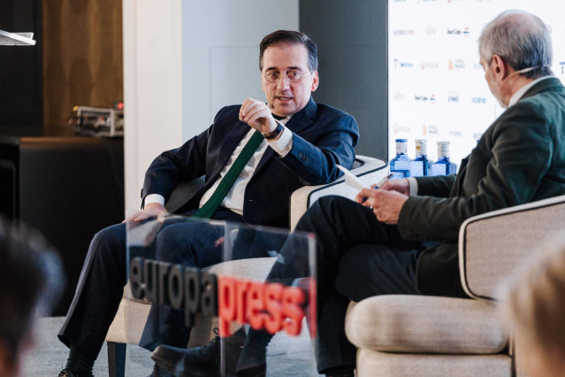El ministro de Asuntos Exteriores, Unión Europea y Cooperación, José Manuel Albares, durante un Desayuno Informativo de Europa Press, en Rosewood Villa Magna, a 3 de febrero de 2025, en Madrid (España).