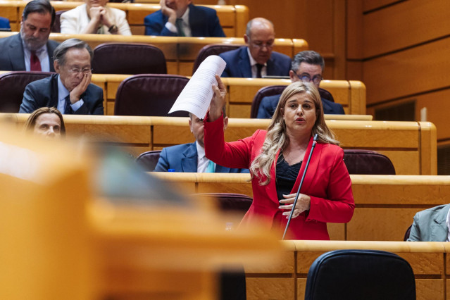 Archivo - La vicepresidenta tercera de la Mesa del Senado, Eva Ortiz, durante una sesión de control al Gobierno, en el Senado, a 18 de junio de 2024, en Madrid (España).