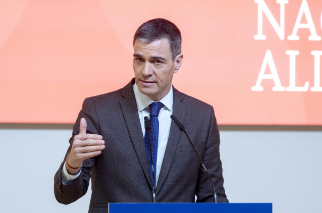 El presidente del Gobierno, Pedro Sánchez, interviene durante el acto de presentación de la Estrategia Nacional de Alimentación