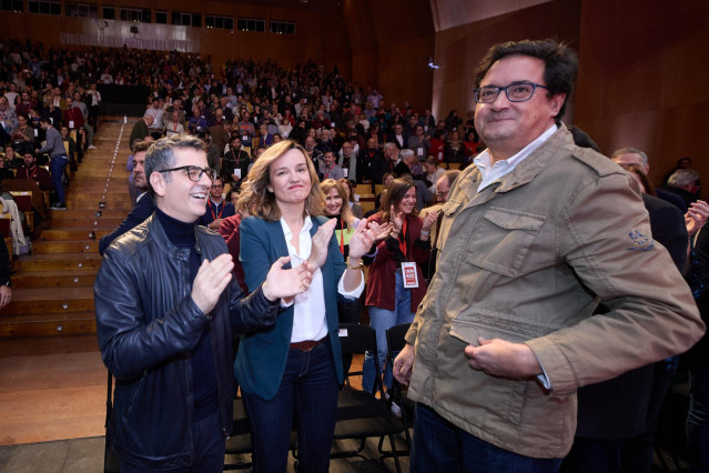(I-D) Félix Bolaños, Pilar Alegría y Óscar López, durante el 15º Congreso Regional del PSOE-M,  a 2 de febrero de 2025