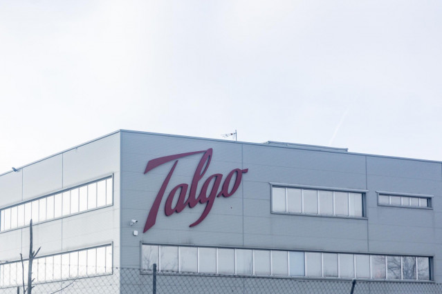 Fachada de la sede de Talgo, a 9 de febrero de 2025, en Madrid (España)