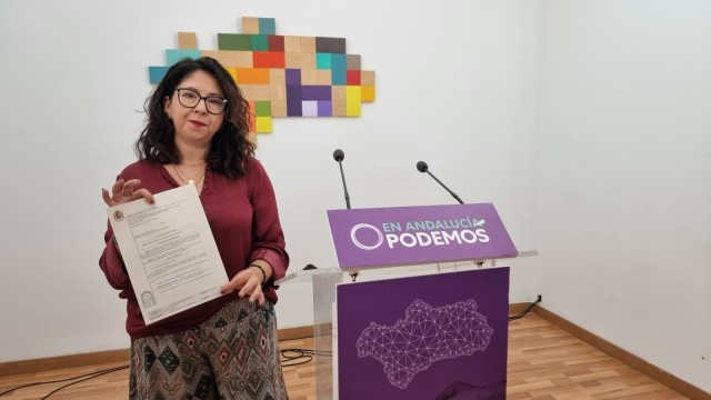 La coordinadora de Podemos Andalucía, Raquel Martínez, en rueda de prensa.