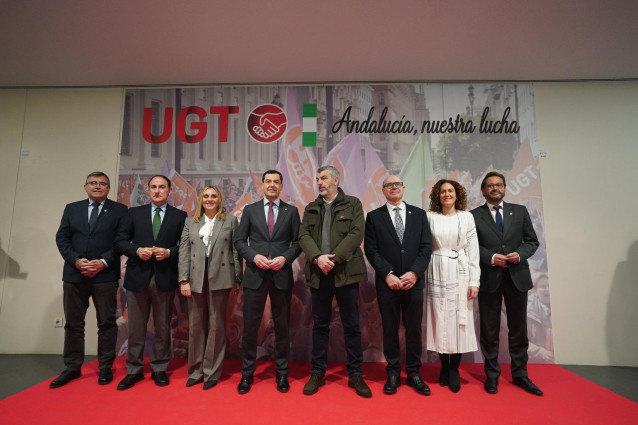 El presidente de la Junta de Andalucía, Juanma Moreno, ha asistido en Granada a la inauguración del Congreso de UGT Andalucía.