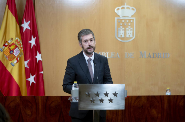 Archivo - El consejero de Presidencia, Justicia y Administración Local, Miguel Ángel García, ofrece una rueda de prensa tras la reunión del Consejo de Gobierno de la Comunidad de Madrid