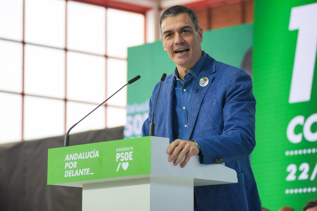 El secretario general del PSOE y presidente del Gobierno, Pedro Sánchez, en la clausura del XV Congreso Regional del PSOE de Andalucía