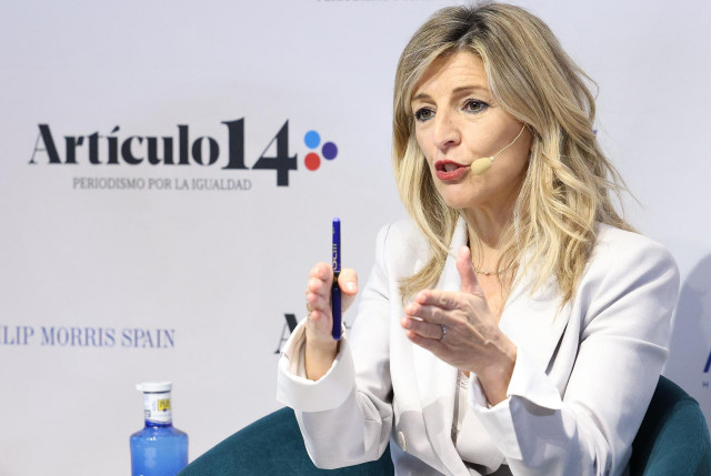 La vicepresidenta segunda y ministra de Trabajo y Economía Social, interviene en el ciclo de debate 'Pioneras14', organizado por el diario digital Artículo 14, en el Club Monteverdi, a 24 de febrero de 2025, en Madrid (España)