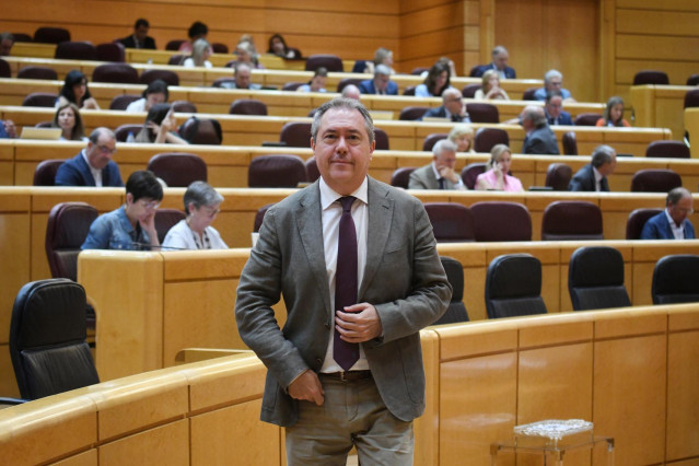 Archivo - El secretario general del PSOE-A, Juan Espadas, a su llegada a una sesión plenaria, en el Senado, a 31 de julio de 2024, en Madrid (España).