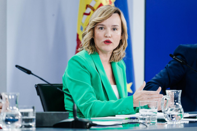 La ministra de Educación, FP y Deportes y portavoz el Gobierno, Pilar Alegría, este martes en la rueda de prensa posterior al Consejo de Ministros.