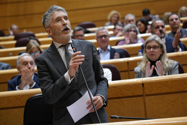 El ministro del Interior, Fernando Grande-Marlaska, durante una sesión de control, en el Senado