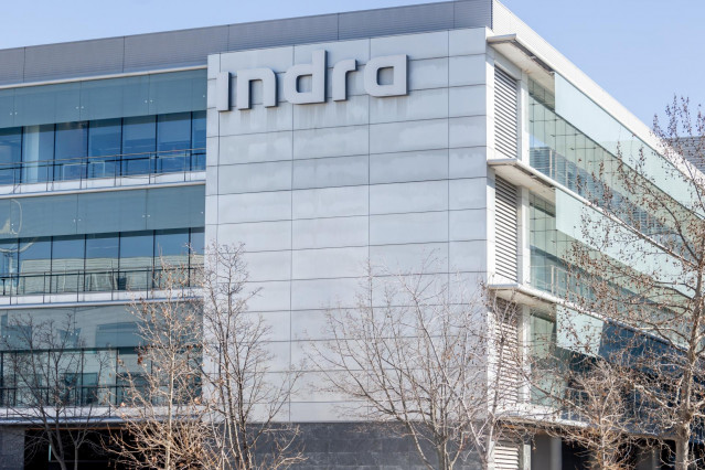 Fachada de la sede de Indra, a 5 de febrero de 2025, en Madrid (España).