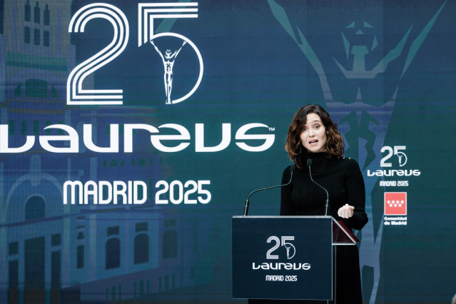 La presidenta de la Comunidad de Madrid, Isabel Díaz Ayuso, interviene durante el acto en el que se dan a conocer a los nominados a los Premios Laureus del Deporte Mundial 2025