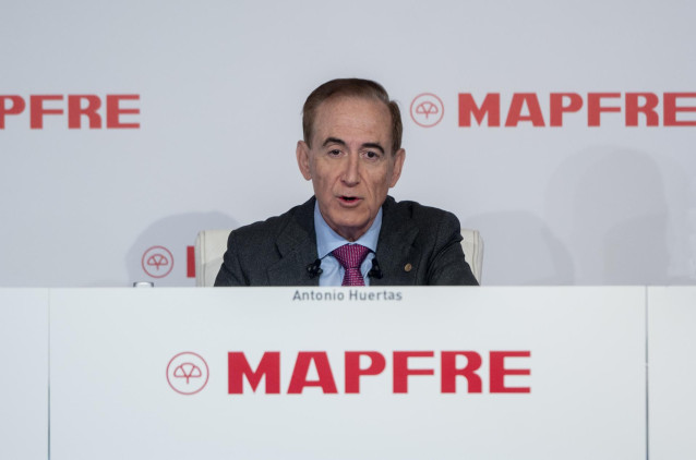 El presidente de MAPFRE, Antonio Huertas, durante la presentación de los resultados anuales de MAPFRE, a 12 de febrero de 2025, en Madrid (España).